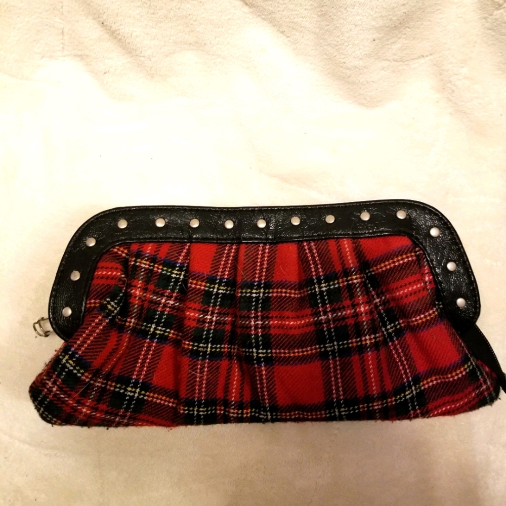 Red tartan plaid clutch